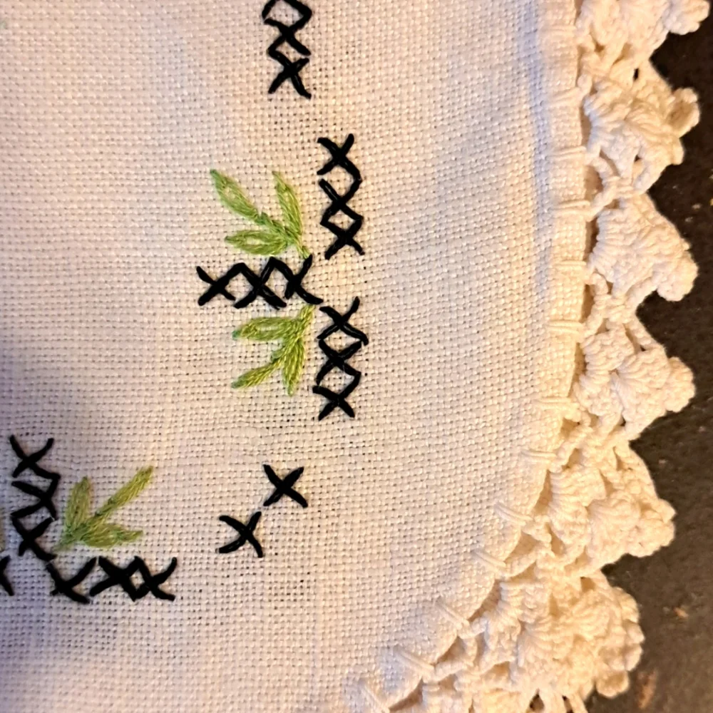 Vintage Table Runner Hand done Crochet/Embroidered/Crosstitched